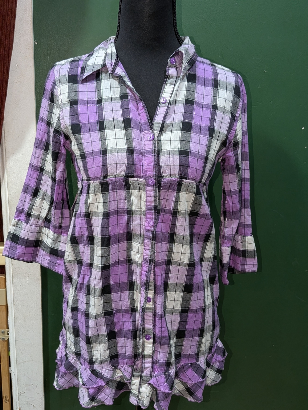 Justice Purple Black White Plaid Button-Up Tunic